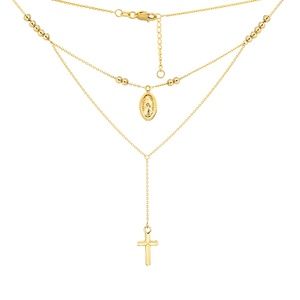 Adjustable 14k Yellow Gold Duo Virgin Mary/Cross